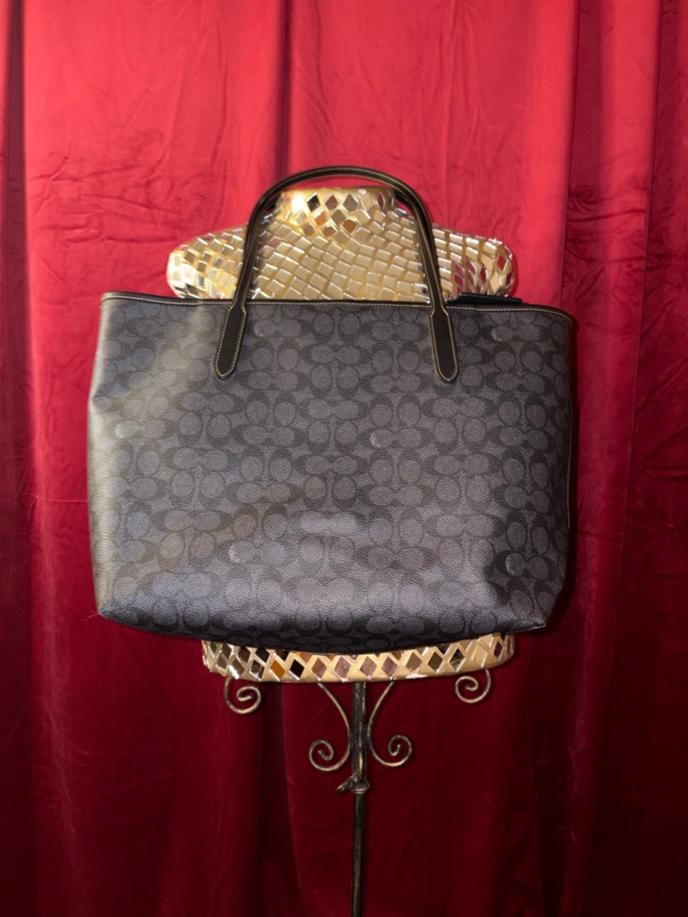 2 PIECE SET COACH Black Signature Tote and wristlet with Moon & Cat Motif - Picture 4 of 9